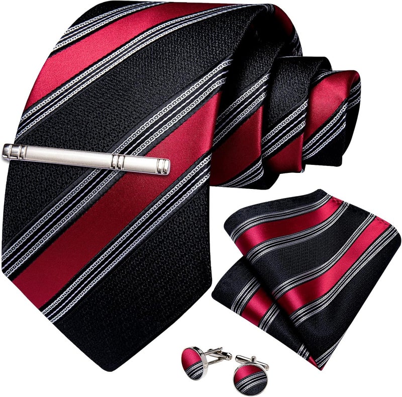 DiBanGu Mens Striped Tie Silk Woven Necktie and Pocket Square Cufflinks Tie Clip Set Wedding Business Formal Gift Tie for Men - Image 2